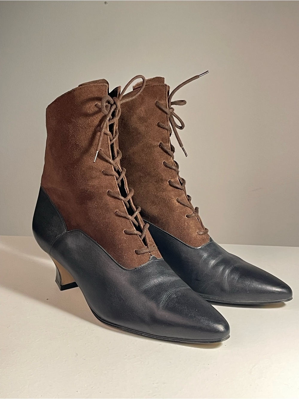 Vintage Nine West Two Tone Leather Suede Victorian Granny Boots 10M